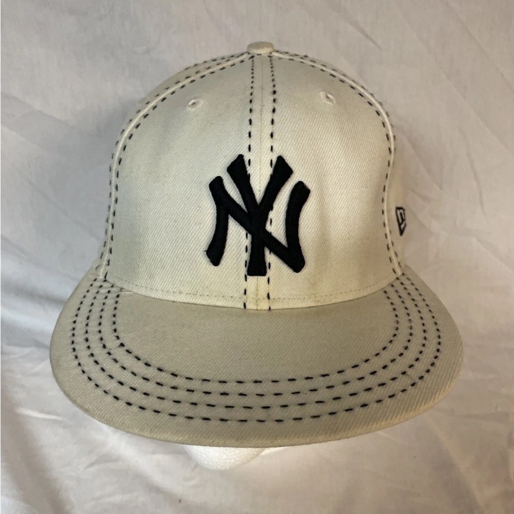 New York Yankees NATURAL DENIM Oatmeal-Navy Fitted Hat by New Era used rare